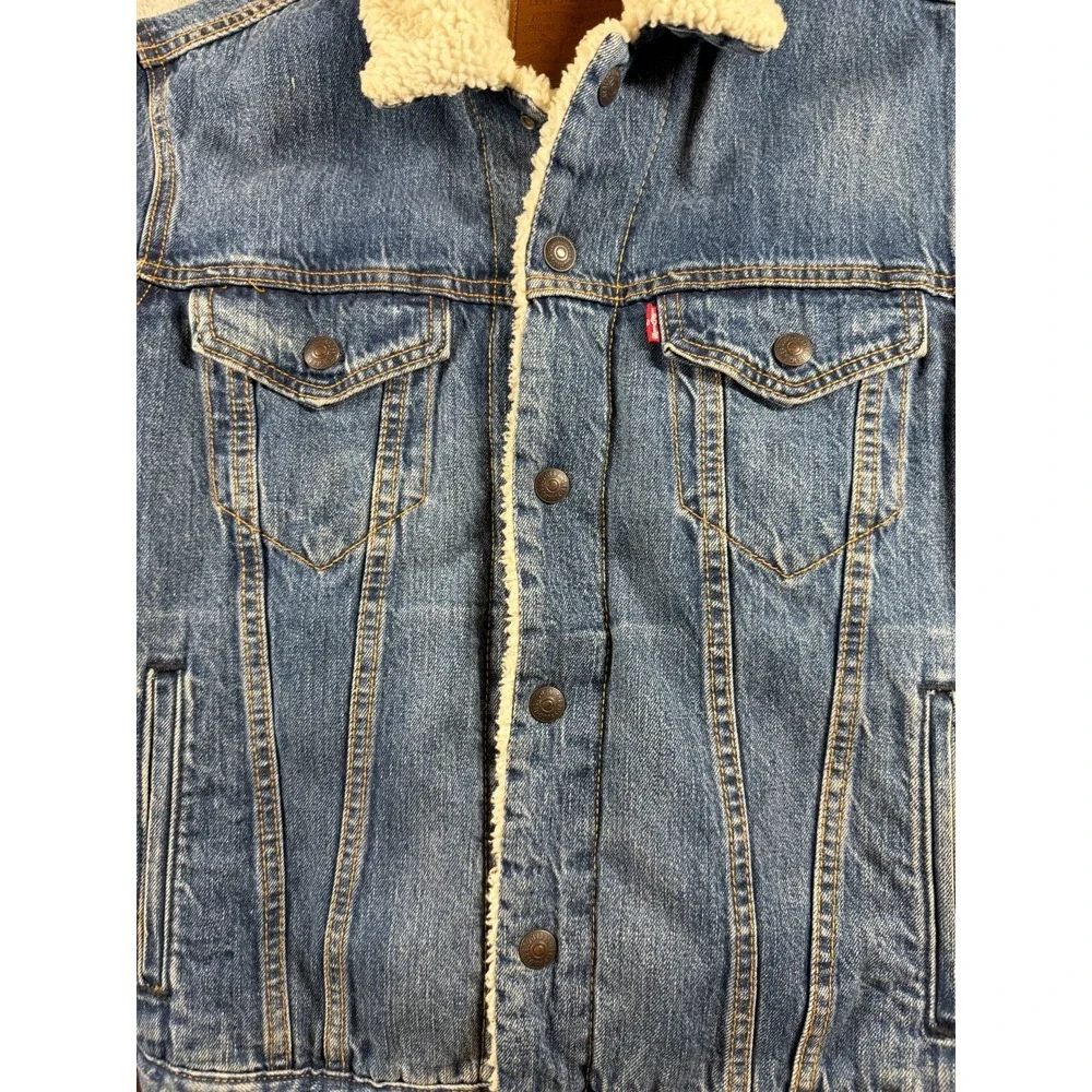 Levi's Premium Sherpa Lined Denim Trucker Jacket Small Fleece Western‎